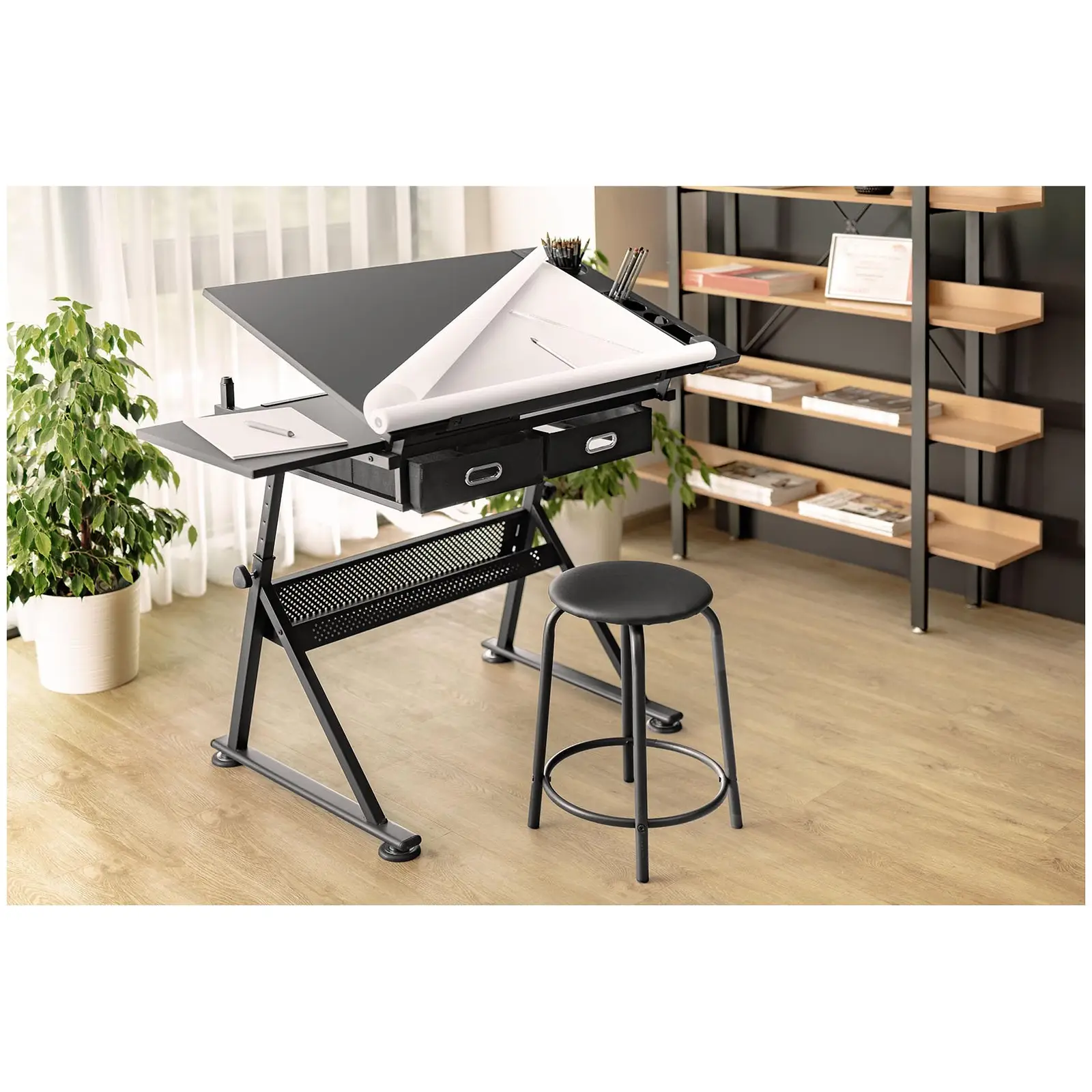 Drafting Desk - 115 x 60 cm - tiltable and height-adjustable - with stool