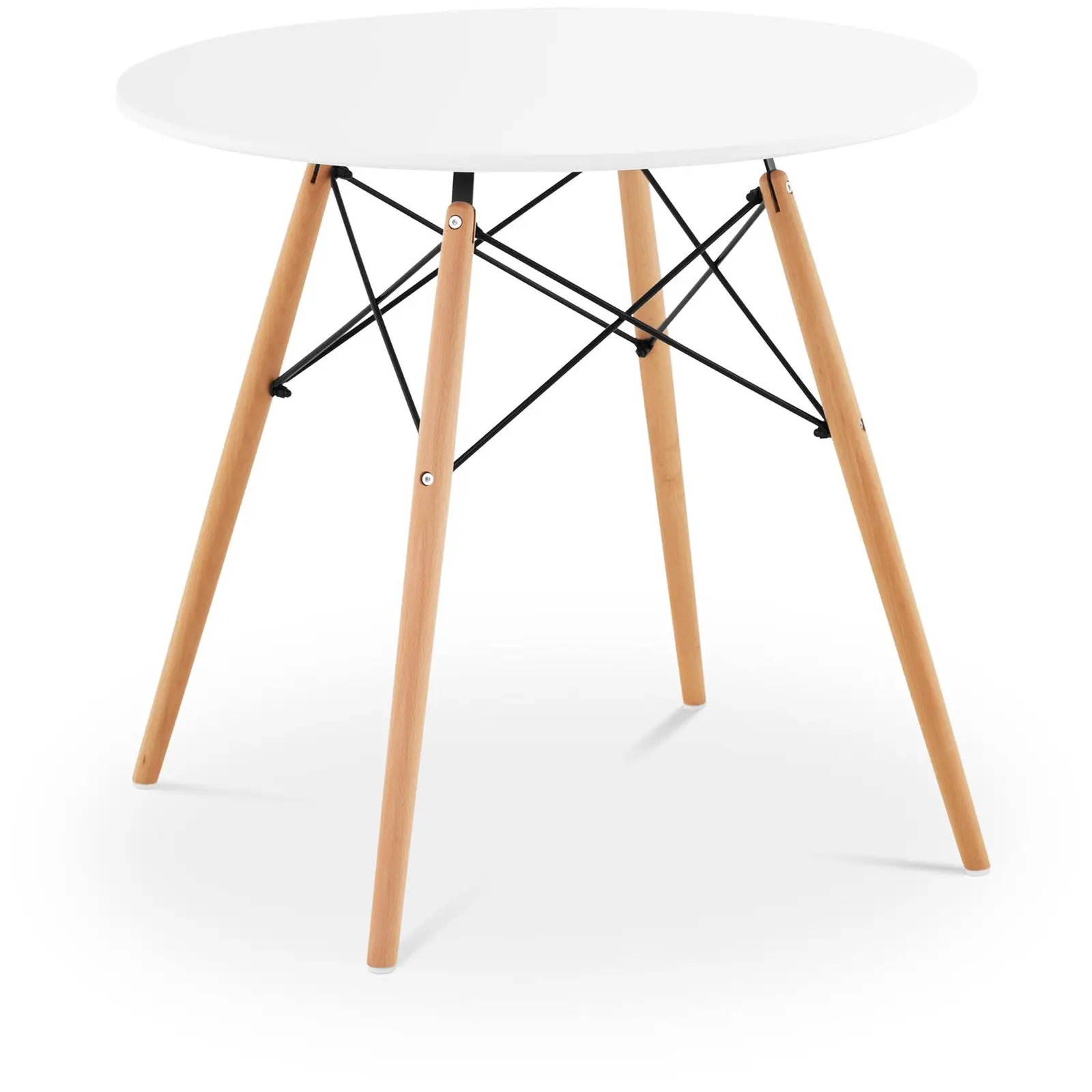 Table - Plateau rond - Ø 80 cm - Coloris blanc - Traverses noires en acier