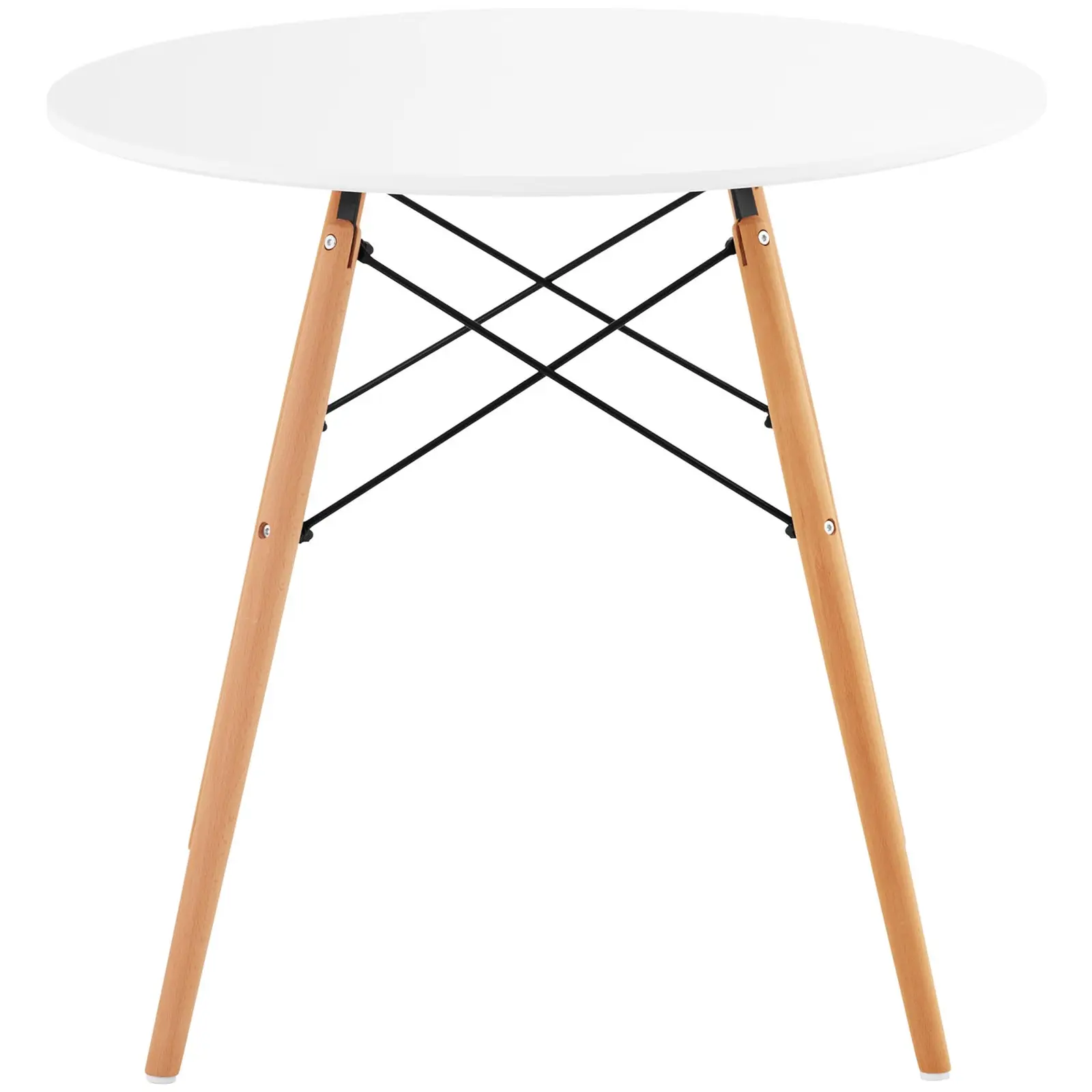 Table - Plateau rond - Ø 80 cm - Coloris blanc - Traverses noires en acier