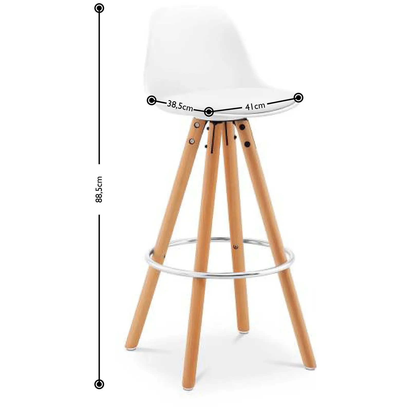 Barová stolička - sada 2 ks - s opierkou - drevené nohy - biela