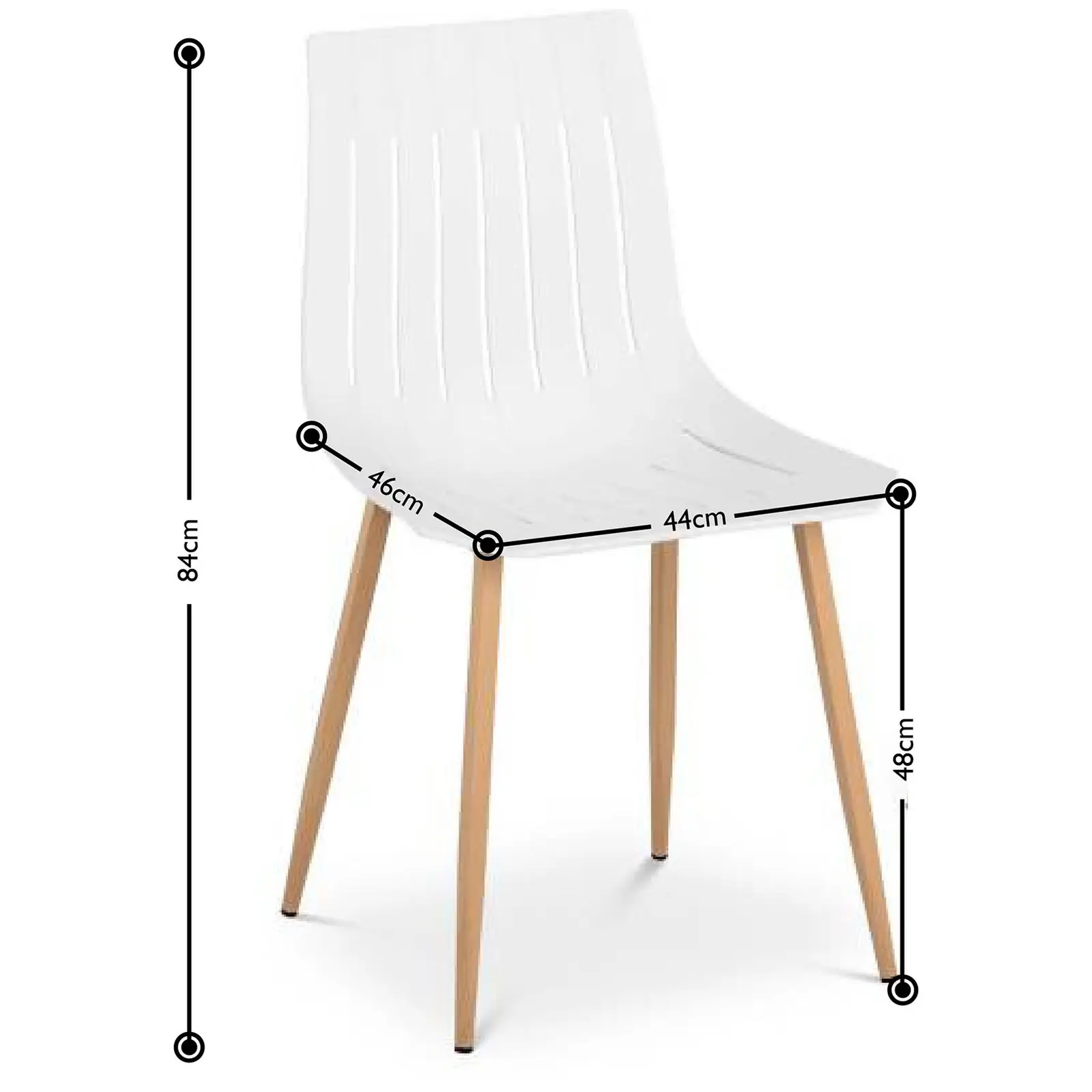 Sedie in polipropilene - Set da 2 - Fino a 150 kg - Superficie di seduta 50 x 47 cm - Bianco