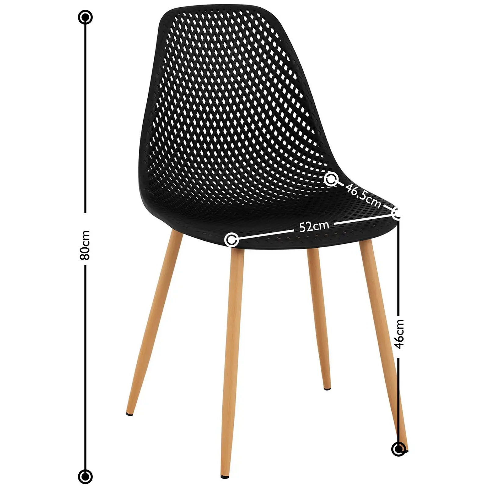 Židle - 4dílná sada - až 150 kg - sedák 40 x 46 cm - černá (Materiál sedáku: Plast (polypropylen))