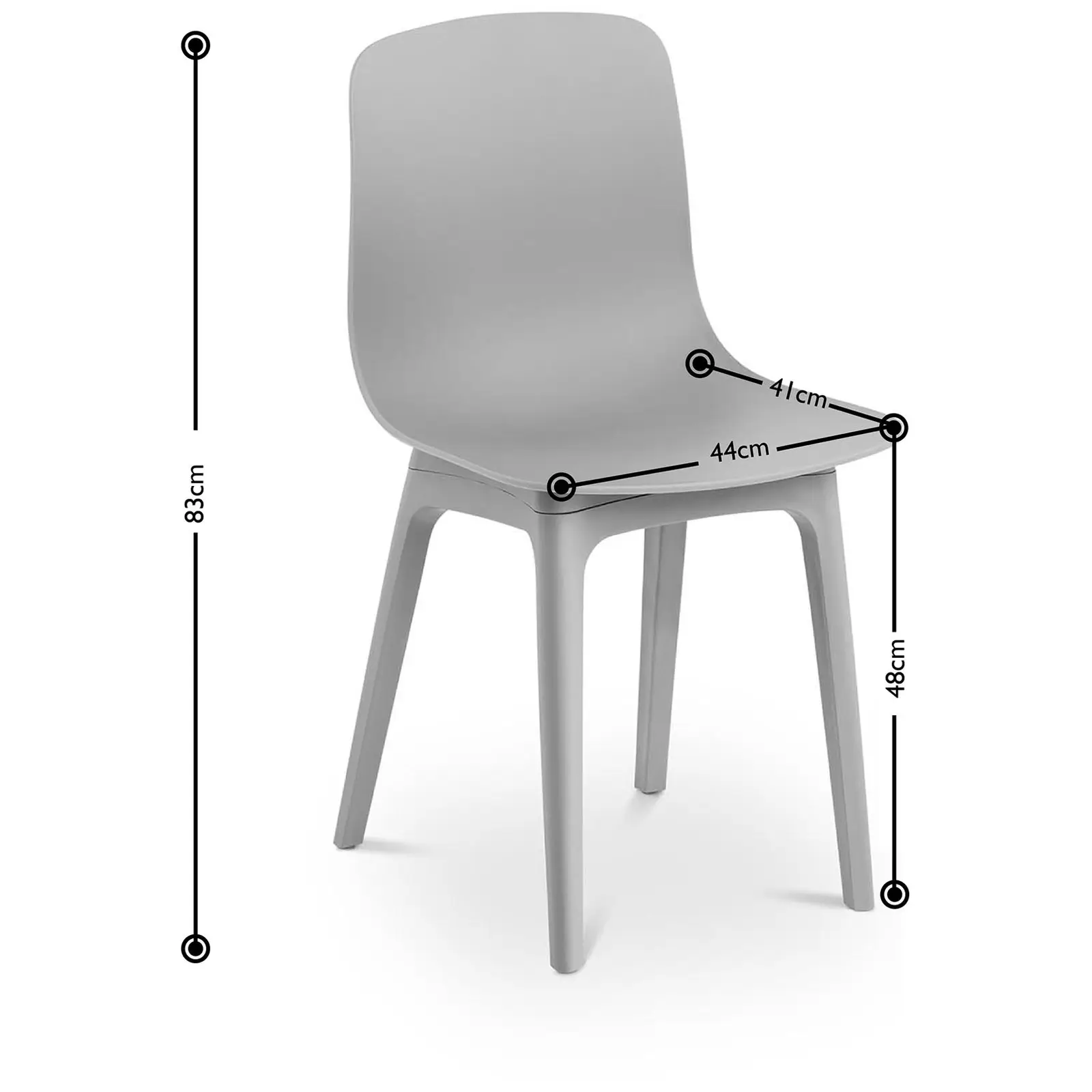 Stol - Set med 2 - Upp till 150 kg - Sittyta 44 x 41 cm - Grå