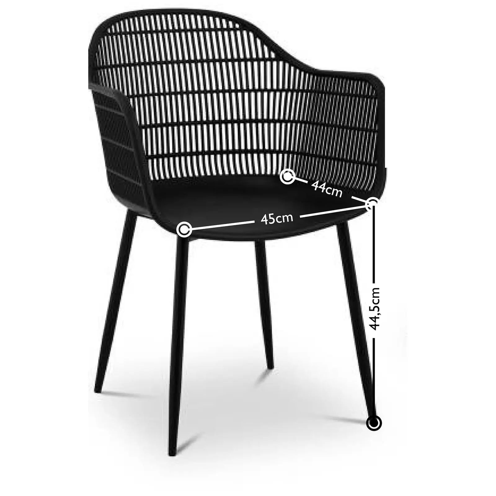 Silla - set de 2 - hasta 150 kg - asiento de 45 x 44 cm - negra