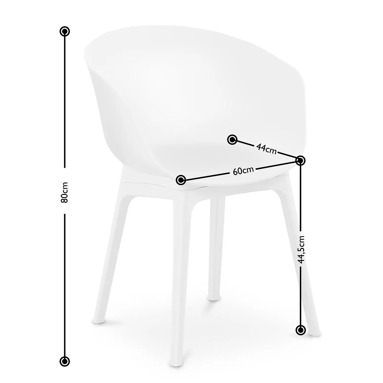 Chaise - Lot de 2 - 150 kg max. - Surface d'assise de 60 x 44 cm - Coloris blanc