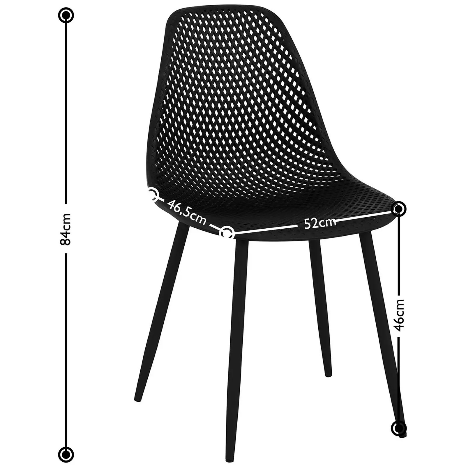 Židle - 4dílná sada - až 150 kg - sedák 52 x 46,5 cm - černá (Materiál sedáku: Plast (polypropylen))