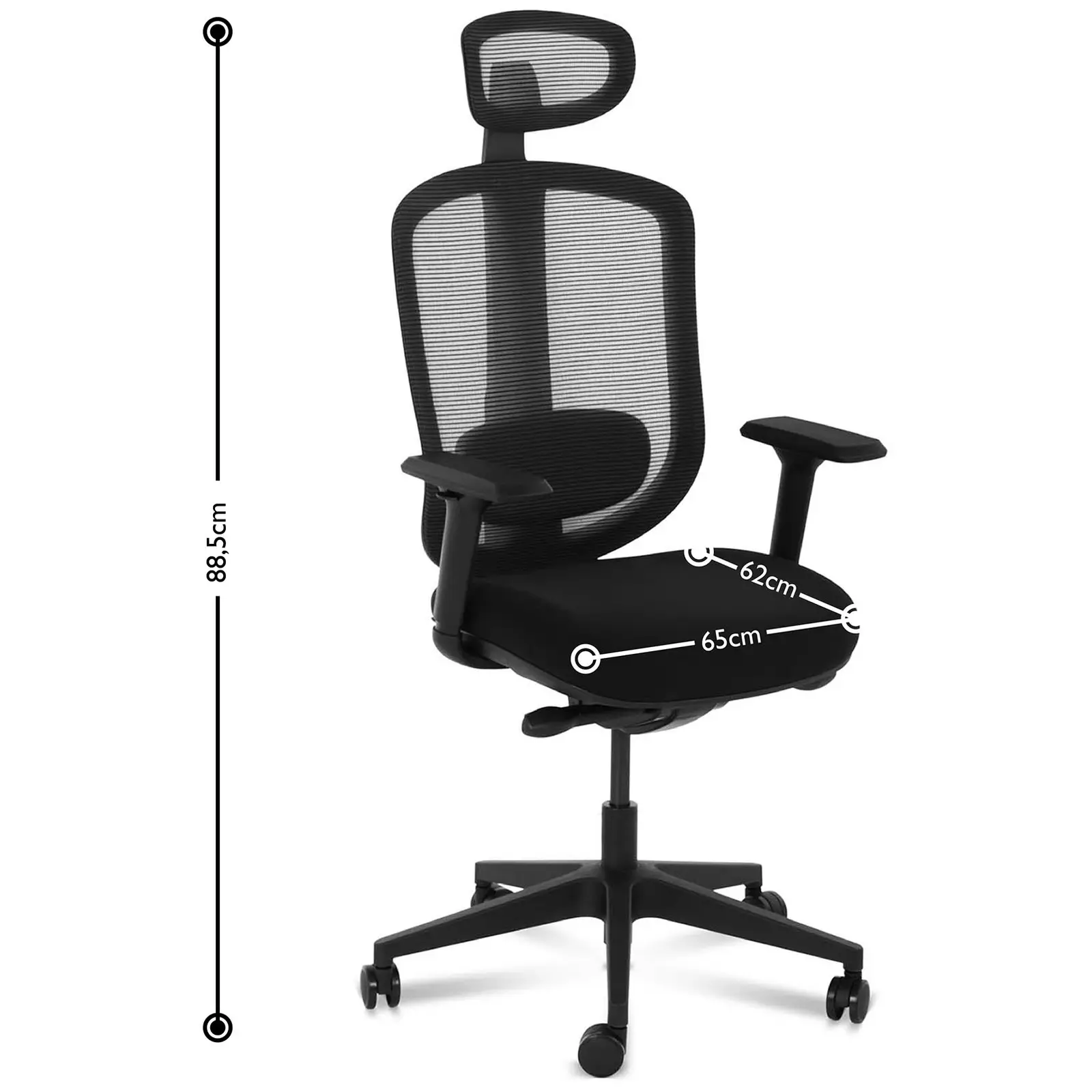Chaise de bureau - Dossier en filet - Appui-tête et support lombaire - 150 kg