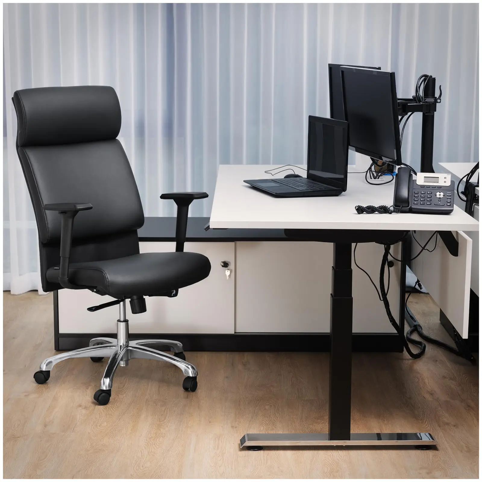 Kancelářská židle - manažerské křeslo - syntetická kůže - chrom - opěrka hlavy - 150 kg