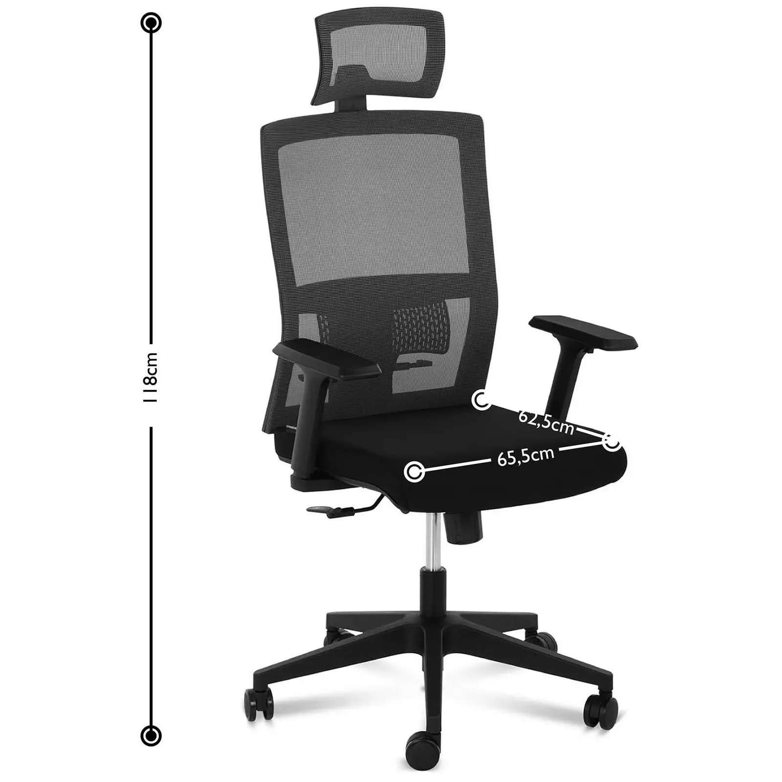 Kancelářská židle - síťové opěradlo - opěrka hlavy - 150 kg (Počet koleček: 5 Pc)