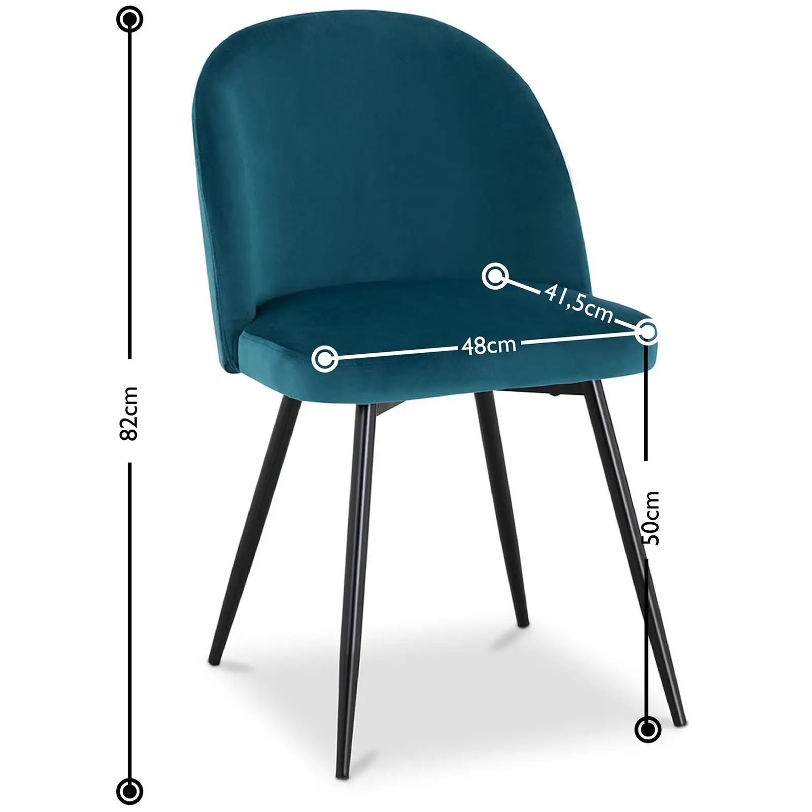 Cushioned Chair - set of 2 - up to 150 kg - seat 48 x 41.5 cm - turquoise