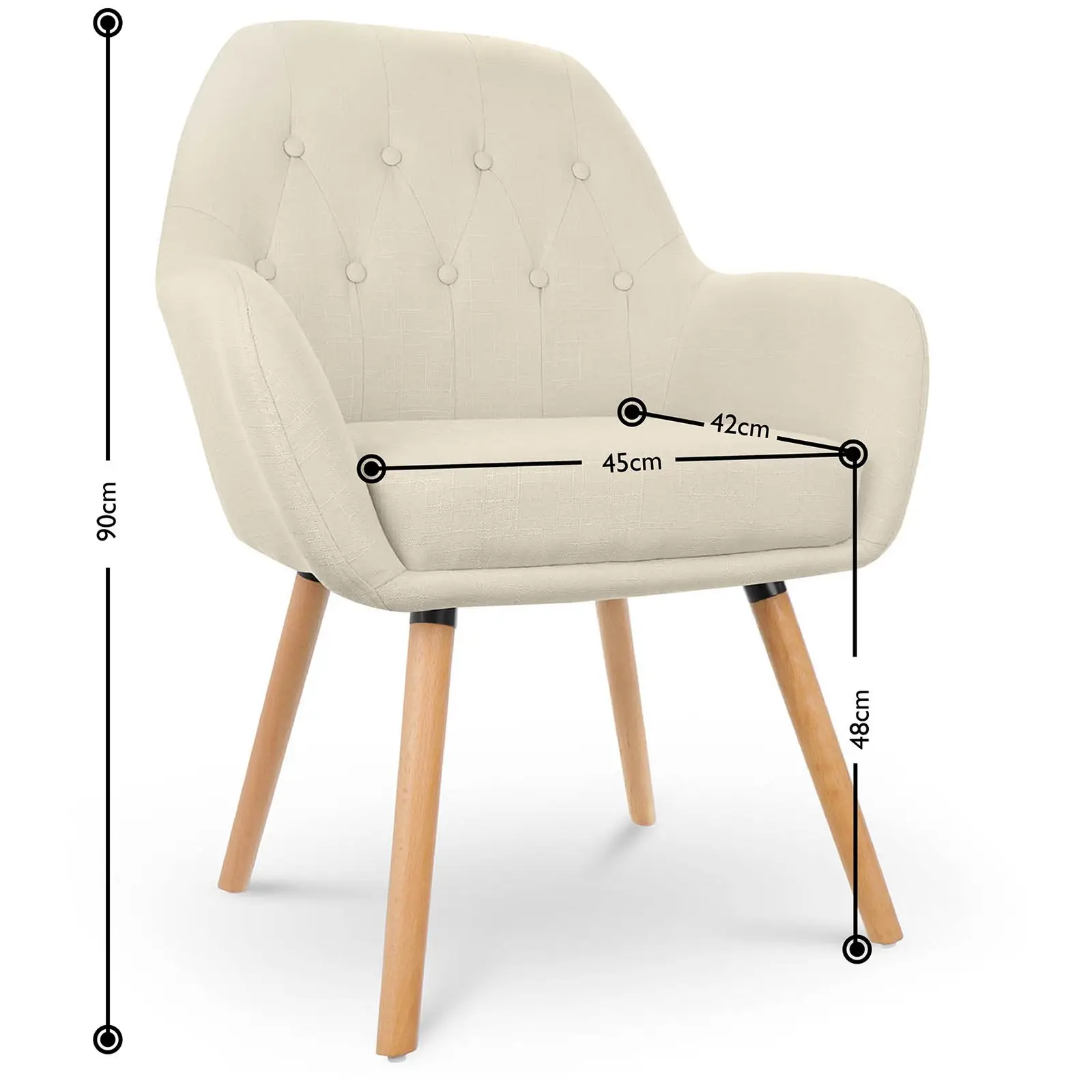 Chaise en tissu - 150 kg max. - Surface d'assise de 45 x 42 cm - Coloris beige