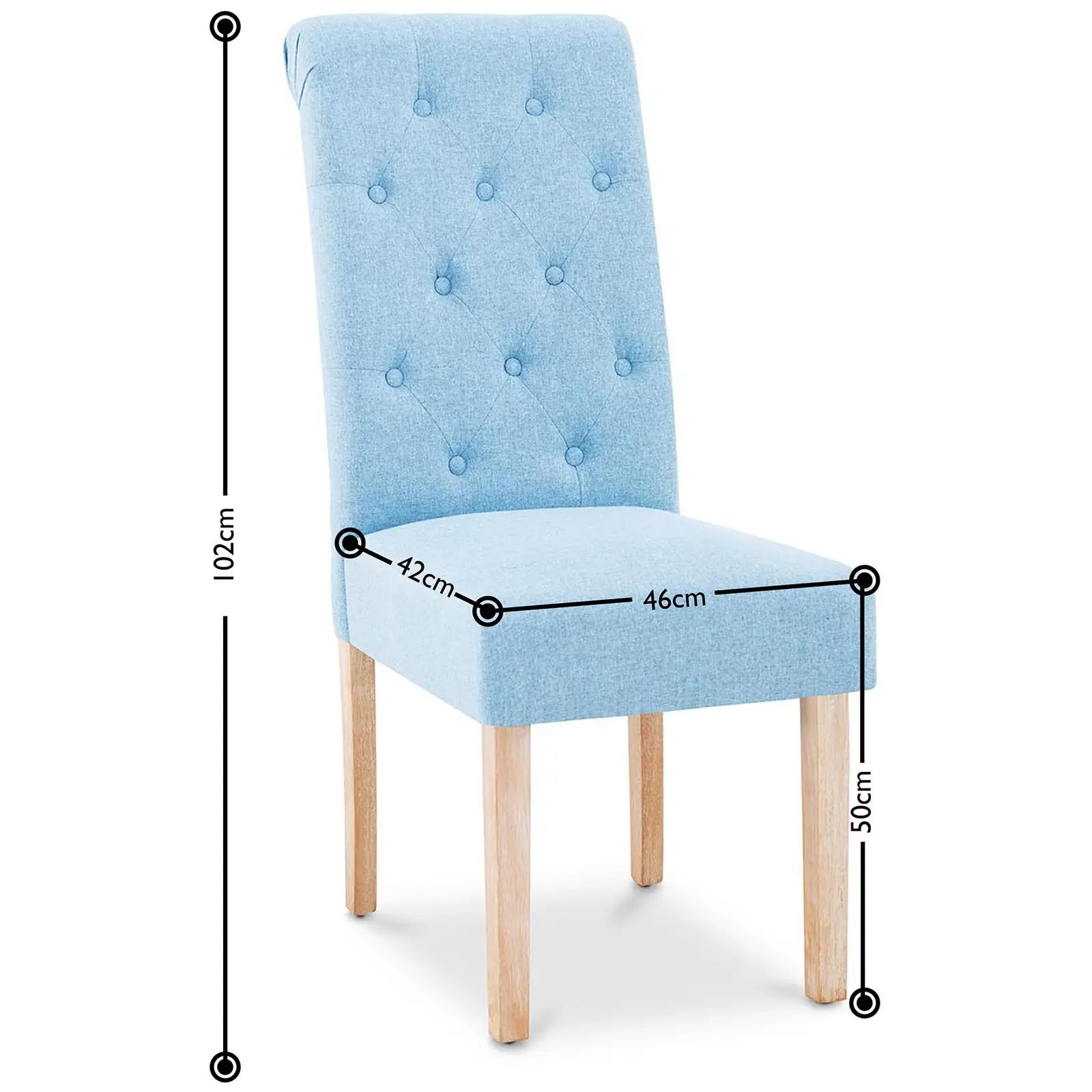 Upholstered Chair - set of 2 - up to 180 kg - seat 46 x 42 cm - sky blue