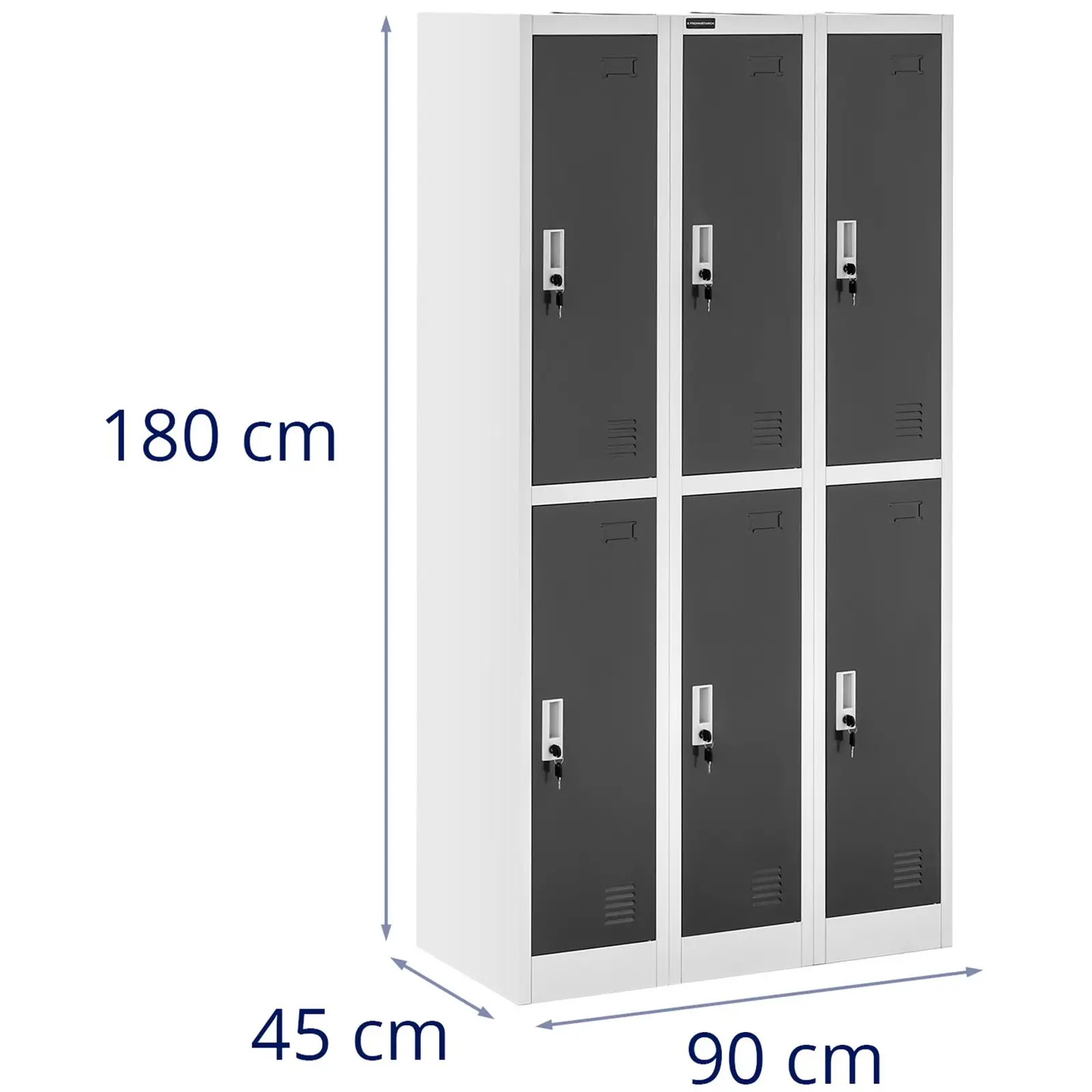 Kovová šatní skříň - 6 schránek - šedá (Materiál: Plech (válcovaný za studena))