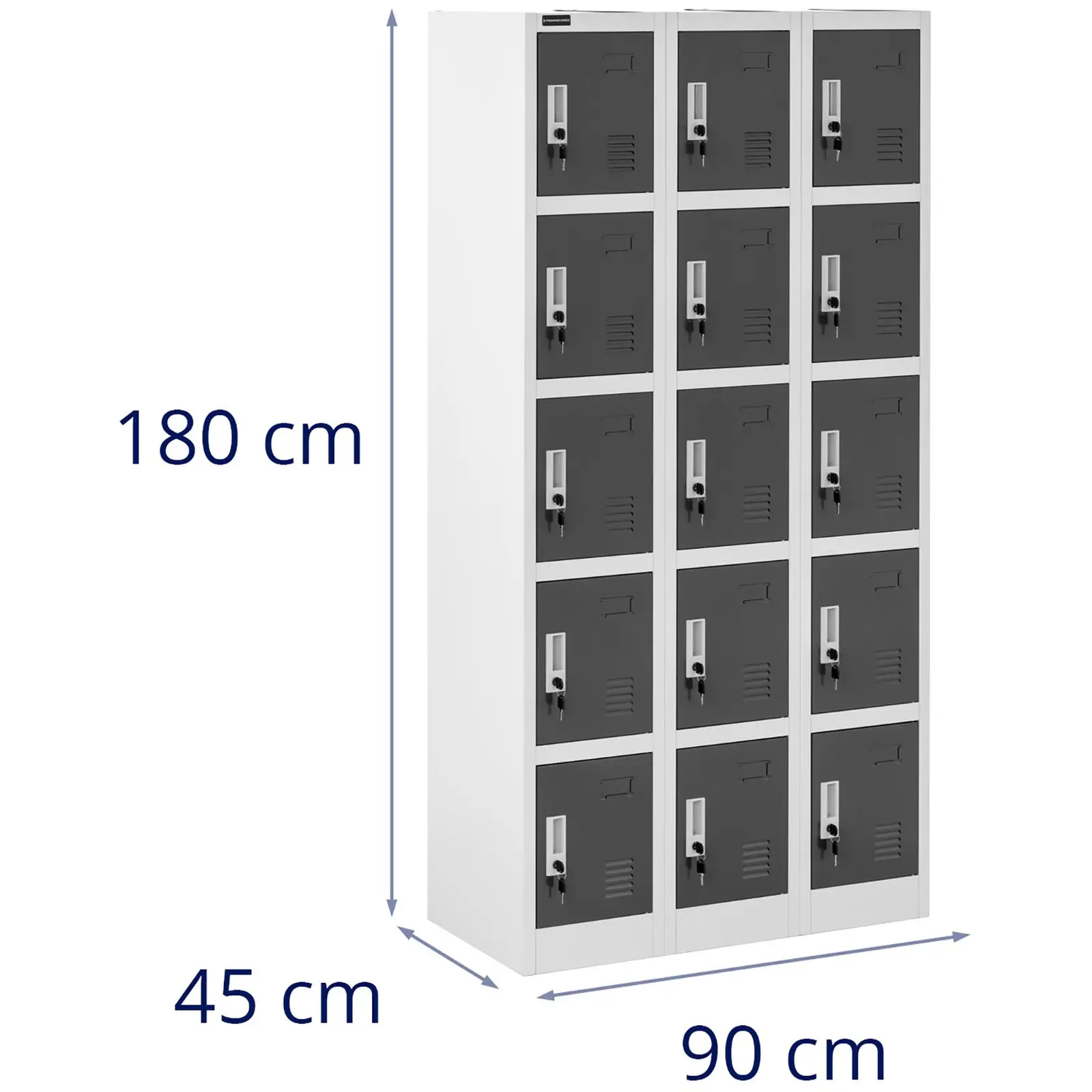 Kovová šatní skříň - 15 schránek - šedá (Materiál: Plech (válcovaný za studena))