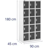 Метален шкаф за съхранение - 15 шкафчета - сив