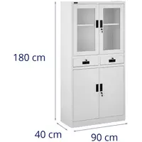 Filing Cabinet - 90 x 40 x 185 cm - 2 drawers - 2 glass doors