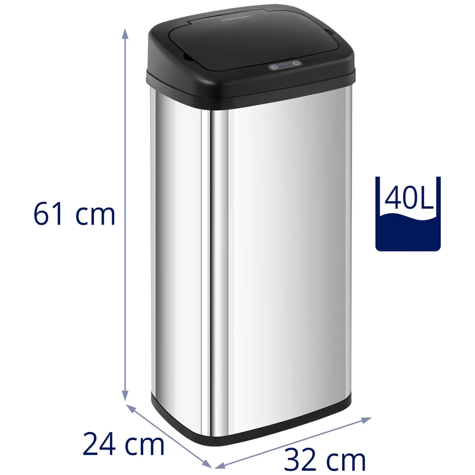 Bezdotykový odpadkový koš - 40 l - hranatý (Maximální rozsah snímače pohybu: 30 cm)