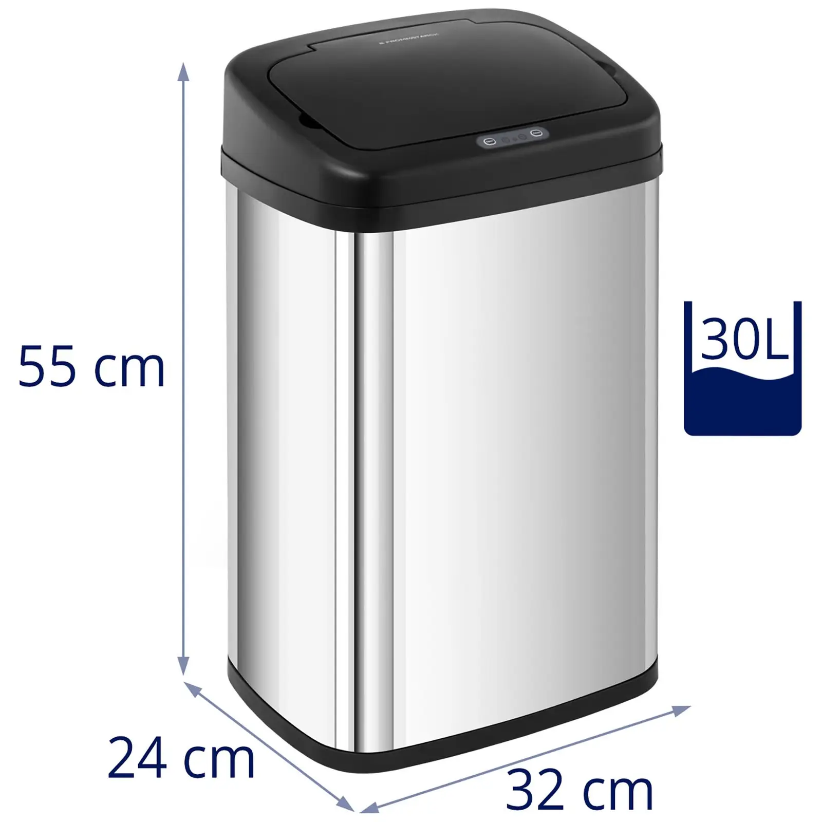 Bezdotykový odpadkový koš - 30 l - hranatý (Maximální rozsah snímače pohybu: 30 cm)