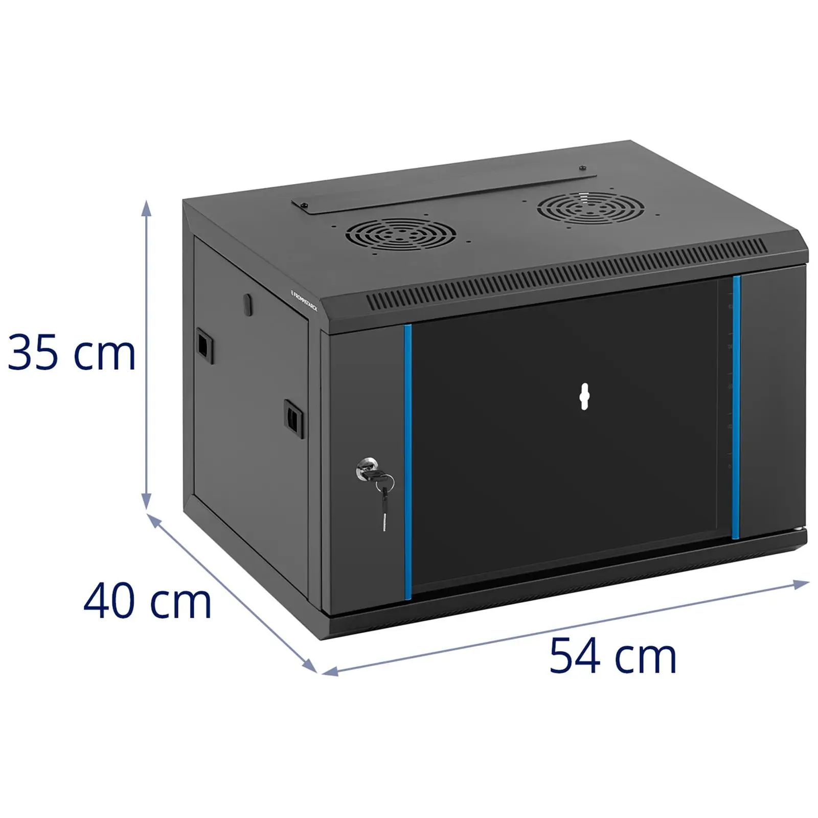 Serverová skříň - 19 palců - 6 HE - uzamykatelná - do 60 kg - Černá - odnímatelná boční strana (Rozměry (DxŠxV): 54 x 40 x 35 cm)