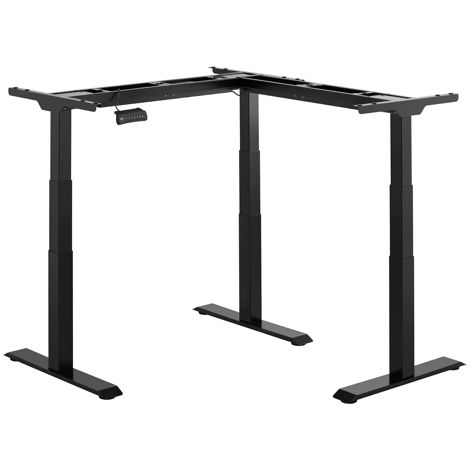 Bureau d'angle assis-debout (piètement) - Hauteur : 58 - 123 cm - Largeur : 90 - 150 cm (gauche) / 110 - 190 cm (droite) - Angle : 90° - 150 kg (Puissance [W]: 450)