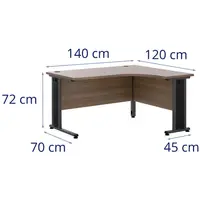 Rohový písací stôl - 140 x 120 cm - hnedý