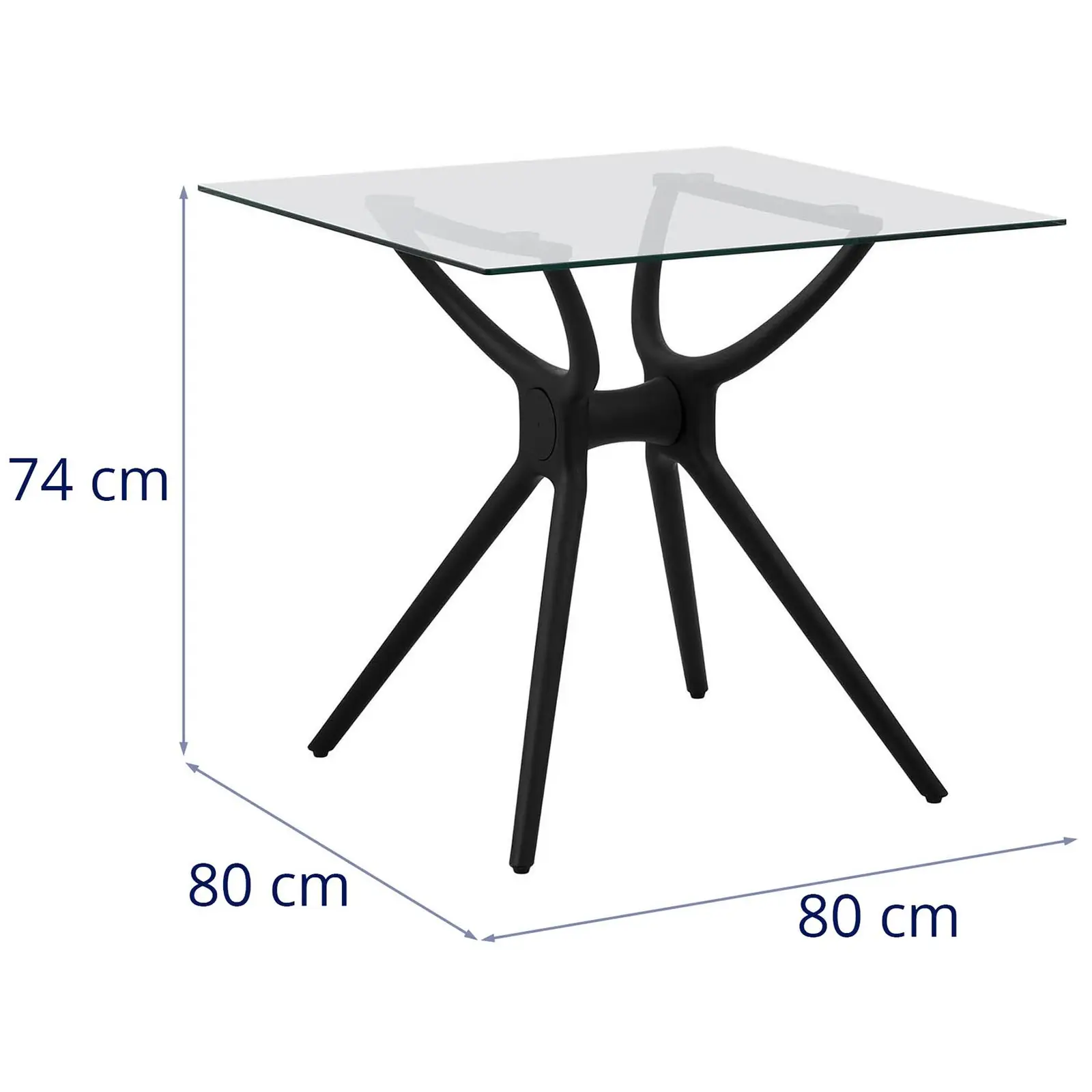 Pöytä - neliönmuotoinen - 80 x 80 cm - lasilevy
