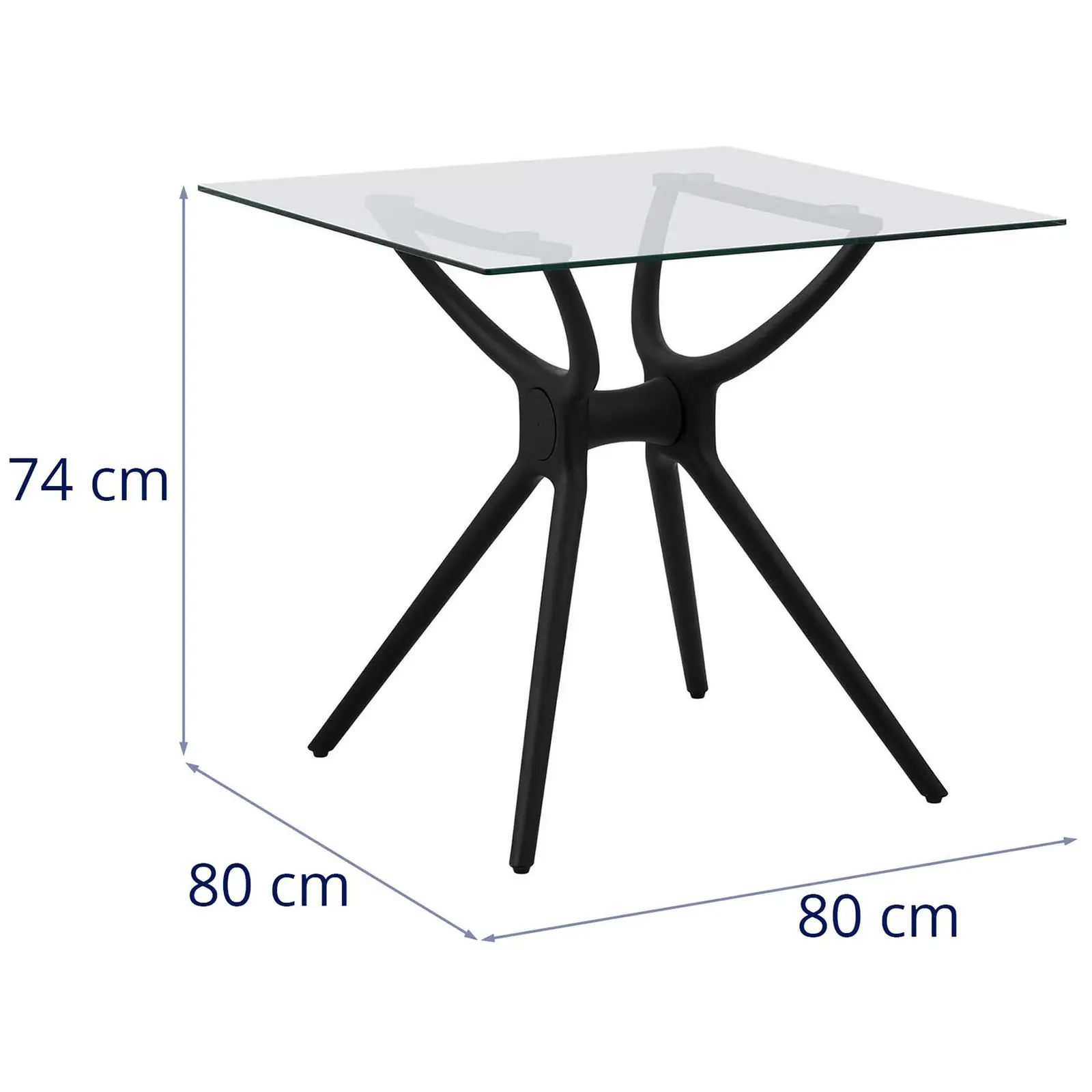Occasion Table - Plateau carré en verre - 80 x 80 cm (Poids: 18.2 kg)