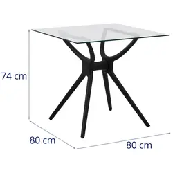 tafel - vierkant - 80 x 80 cm - glazen blad