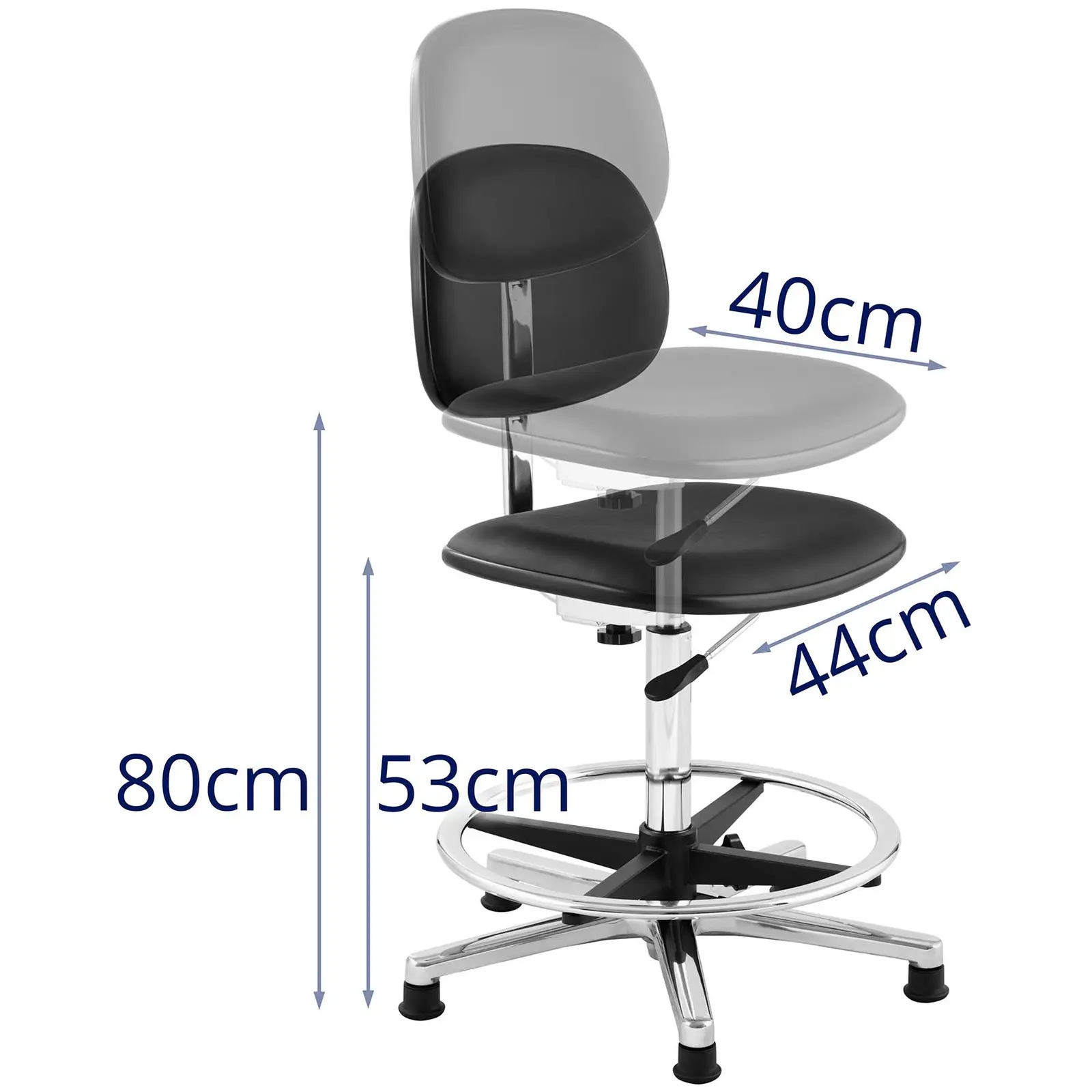 Kakkoslaatu Työtuoli - 120 kg - musta - jalkarengas - korkeussäädettävä 530 - 800 mm