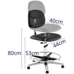 Werkstoel - 120 kg - Zwart - voetring - in hoogte verstelbaar vanaf 530 - 800 mm