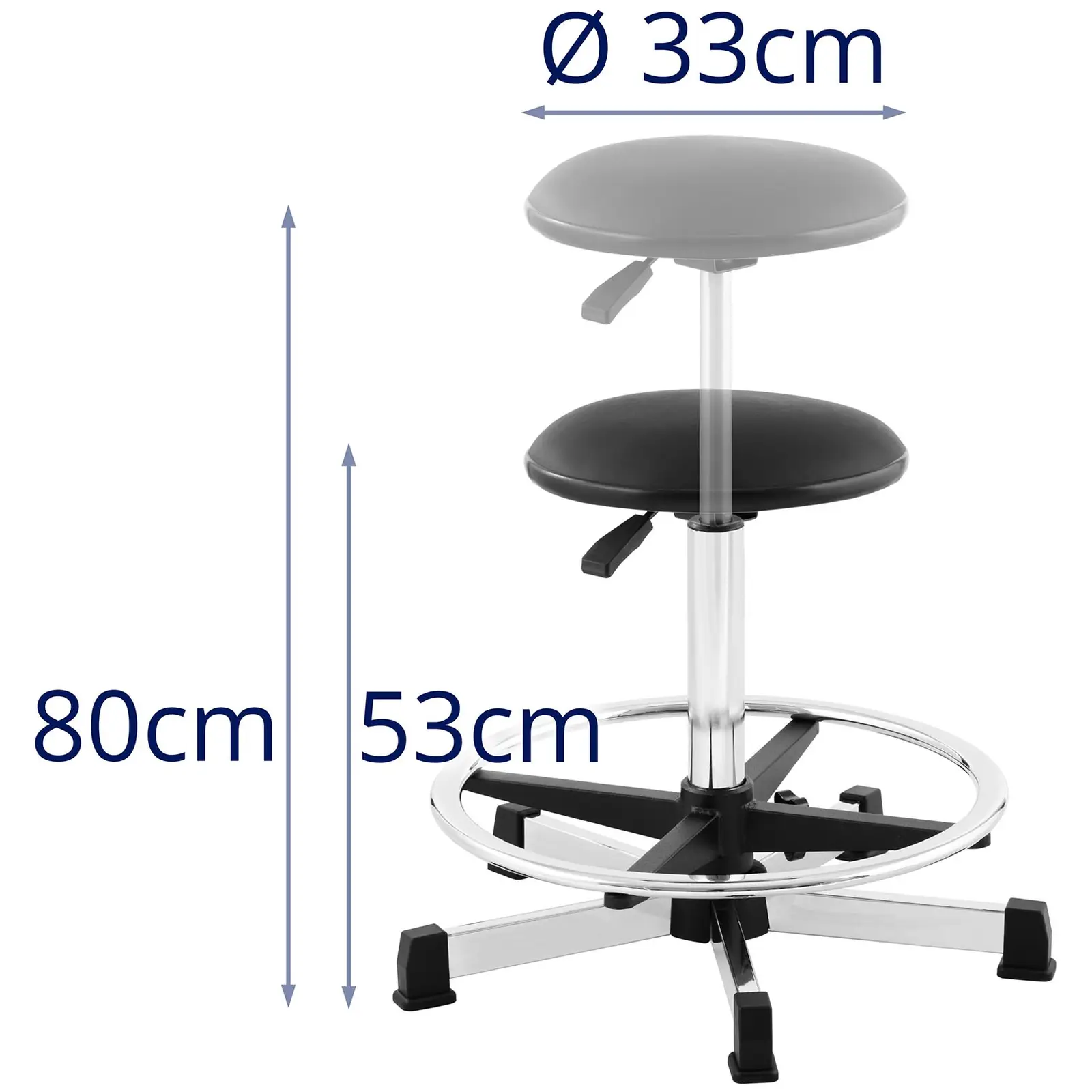 Kosmetický taburet - 120 kg - černý - nožní kroužek - výška nastavitelná v rozmezí 530–800 mm (Nastavitelné opěradlo: Ne)