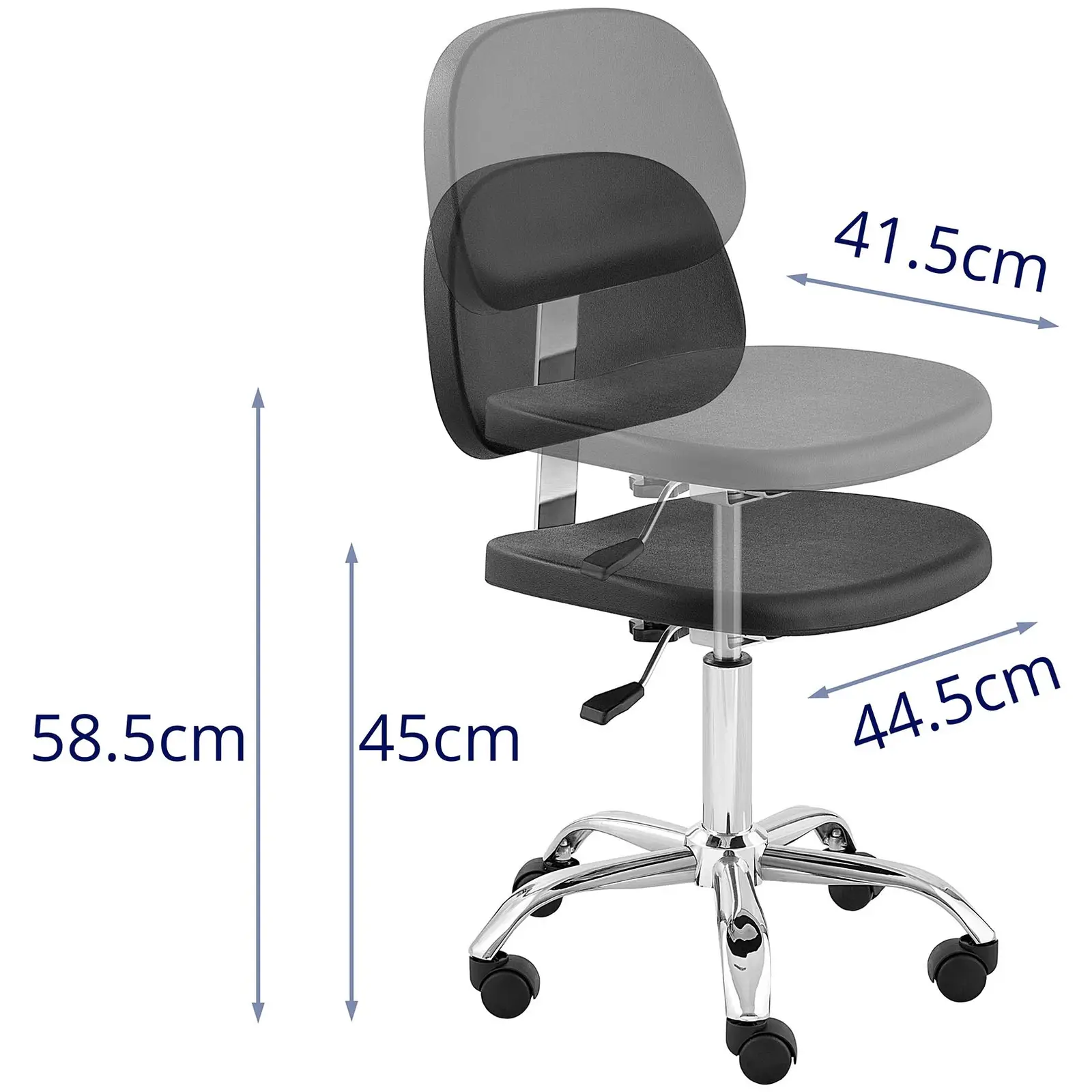 Arbejdsstol med hjul - 120 kg - sort - højde 450 til 585 mm