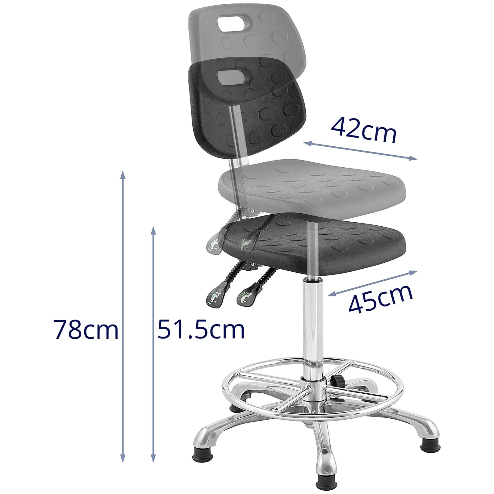 Industrijski stol - 120 kg - Black - višina nastavljiva od 515 - 780 mm