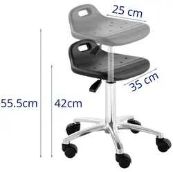 Dílenská židle - 120 kg - černá - 5 x kolečka - výškově nastavitelná v rozmezí 420–555 mm