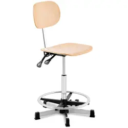 Chaise d'atelier - 120 kg - Chrome, Bois - Hauteur réglable de 550 - 800 mm