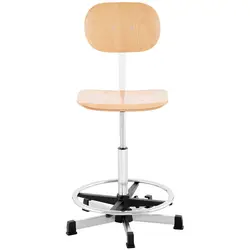 Krzesło do warsztatu - 120 kg - drewno, chromowane elementy - podnóżek - wysokość 550 - 800 mm