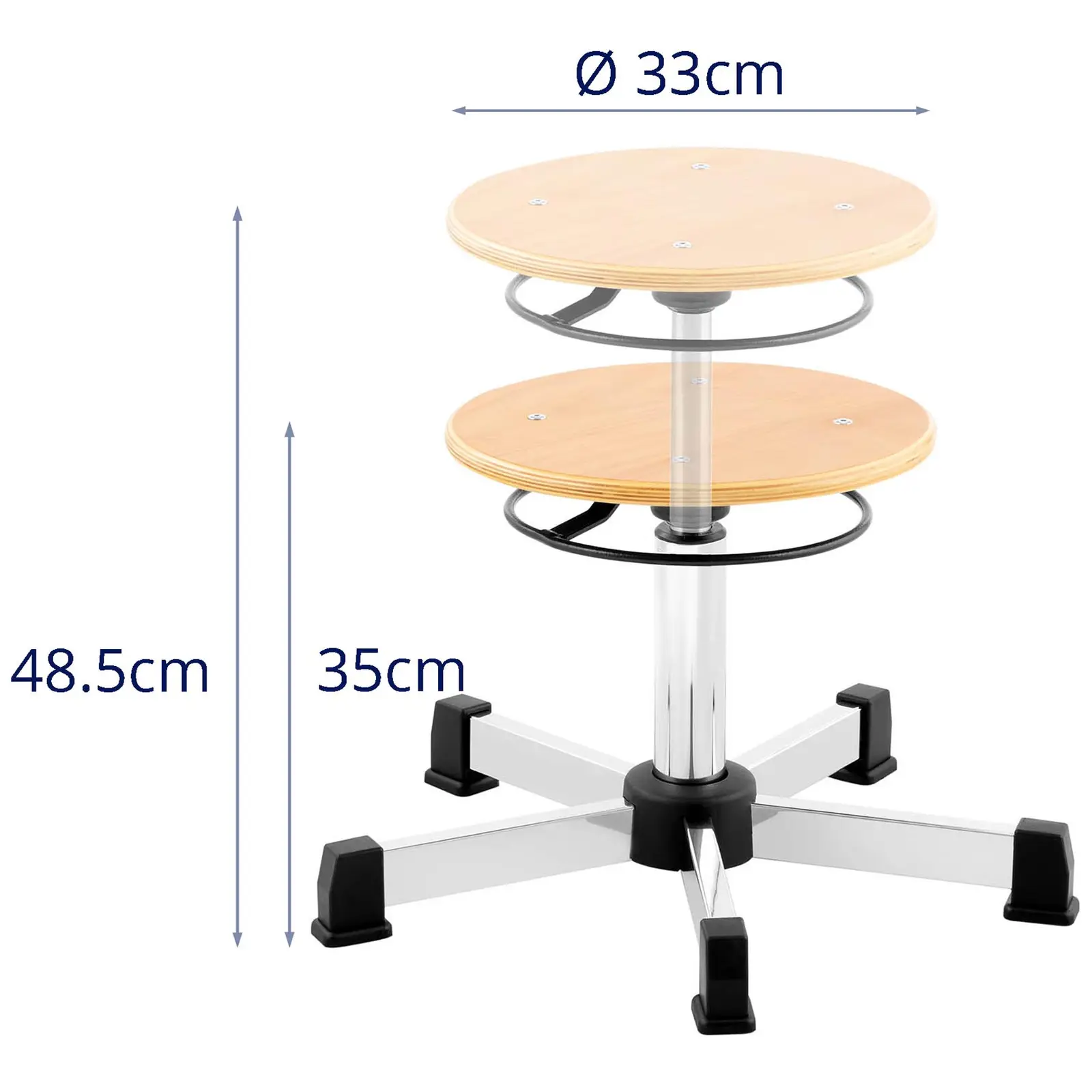 Dílenská židle - 120 kg - přírodní dřevo - výška nastavitelná mezi 350–485 mm (Polstrování: Ne)