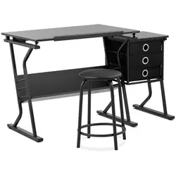 Seconda Mano Tavolo da disegno inclinabile - 90 x 60 cm - Con sgabello e tavolino laterale