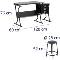 Tavolo da disegno inclinabile - 90 x 60 cm - Con sgabello e tavolino laterale