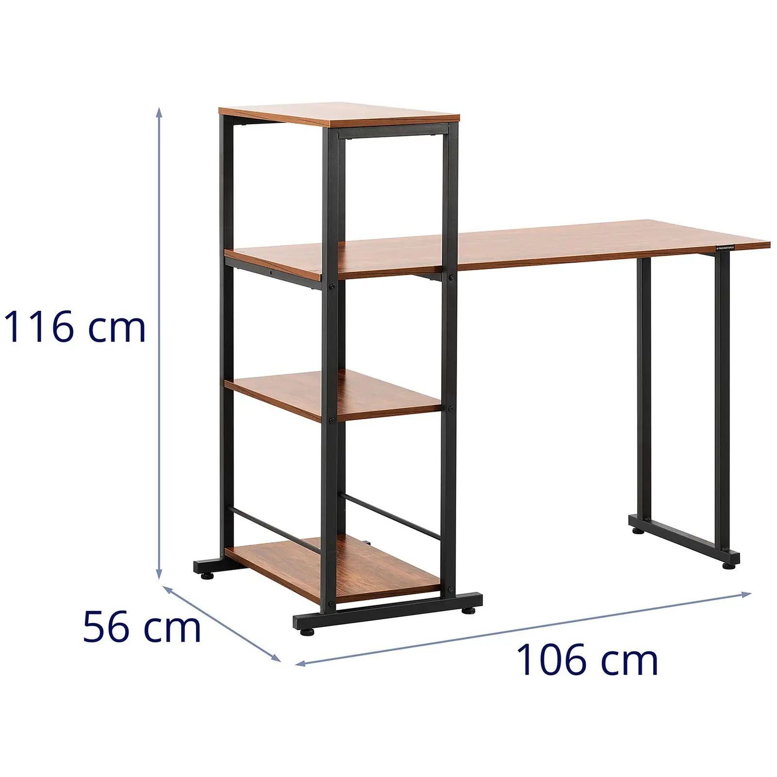 Skrivebord med reol - 110 x 50 cm - 105 kg - brunt / sort