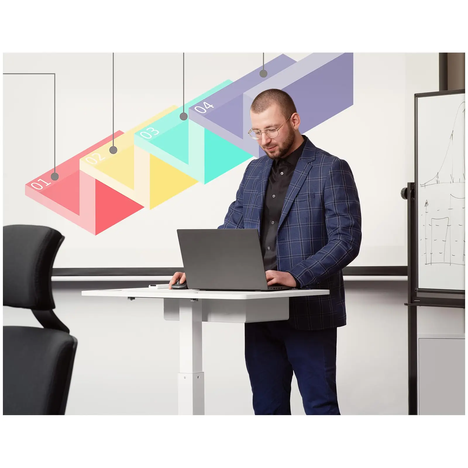 Stolek pod notebook - 80 x 56 cm - výška: 760–1 130 mm (Maximální nosnost pracovního stolu: 8 kg)