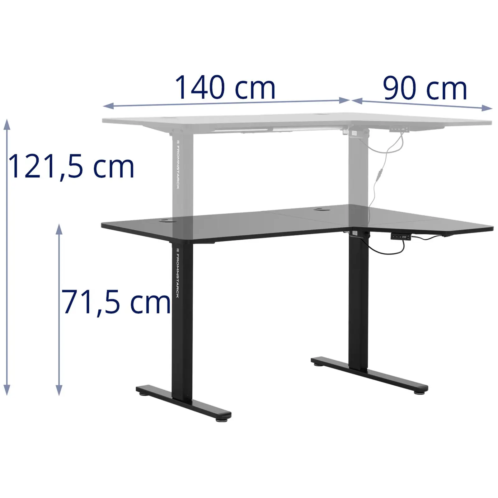 Hörnskrivbord höjdjusterbart - 720 - 1200 mm - 80 kg - svart