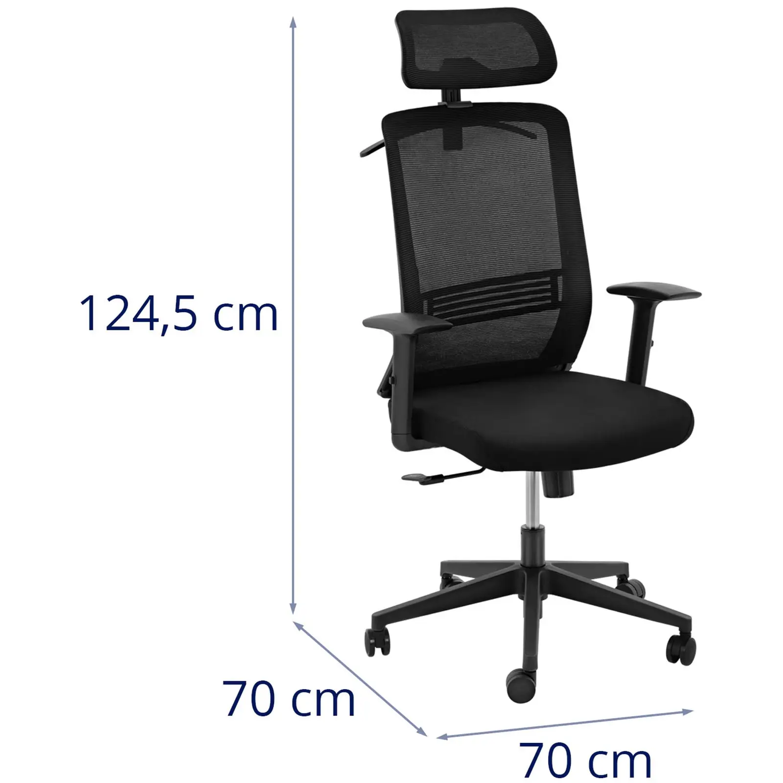 Kancelářská židle - síťované opěradlo - opěrka hlavy - sedák 50 x 61 cm - do 150 kg - černá (Materiál: Plast PU)