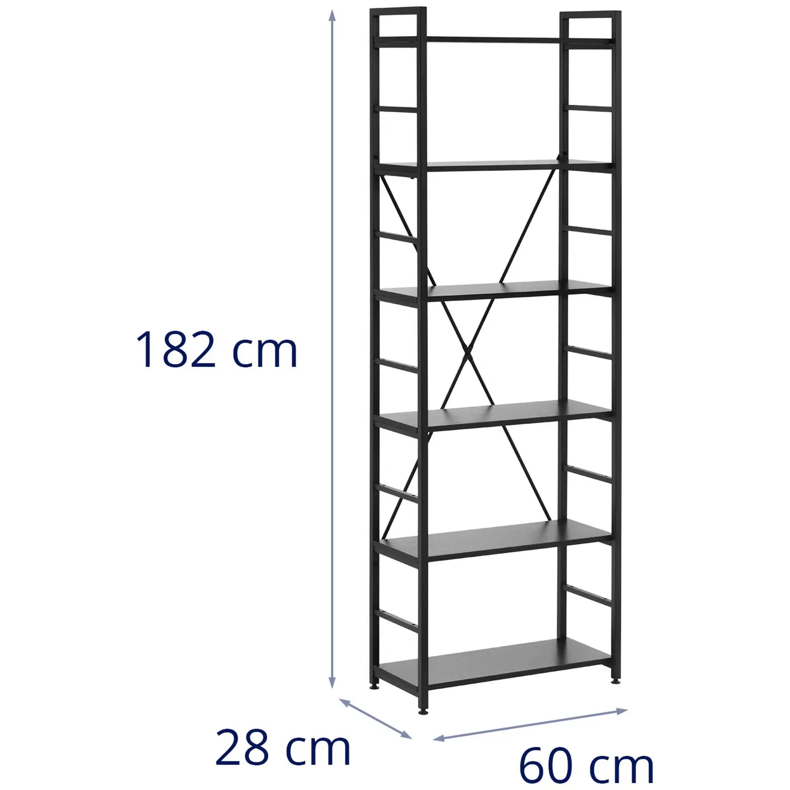 Bokhylle - 60 x 28 x 182,5 cm - 150 kg - sort