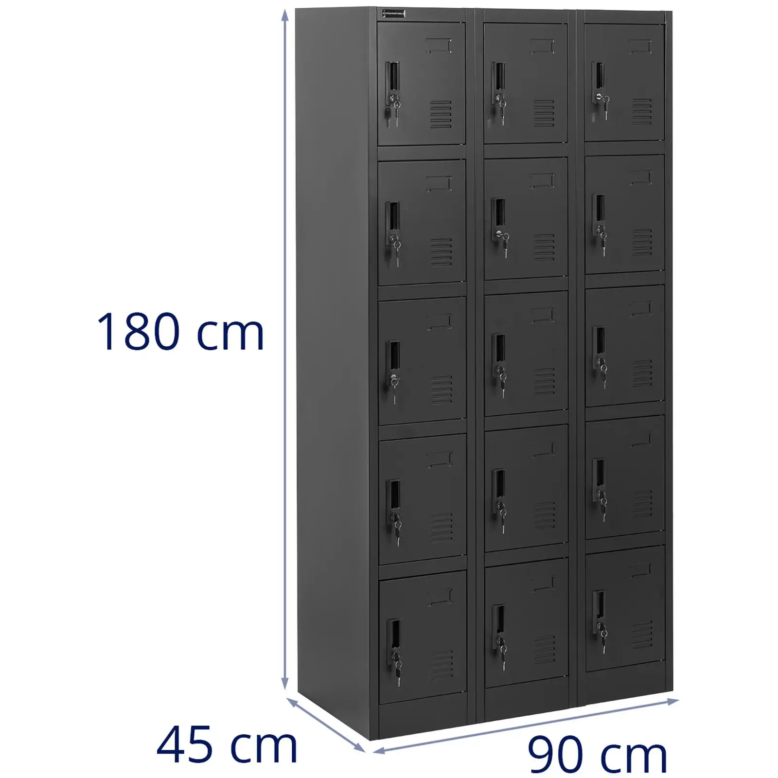 Plechová šatní skříň - 15 schránek - uzamykatelná - 200 kg (Barva: Antracit)