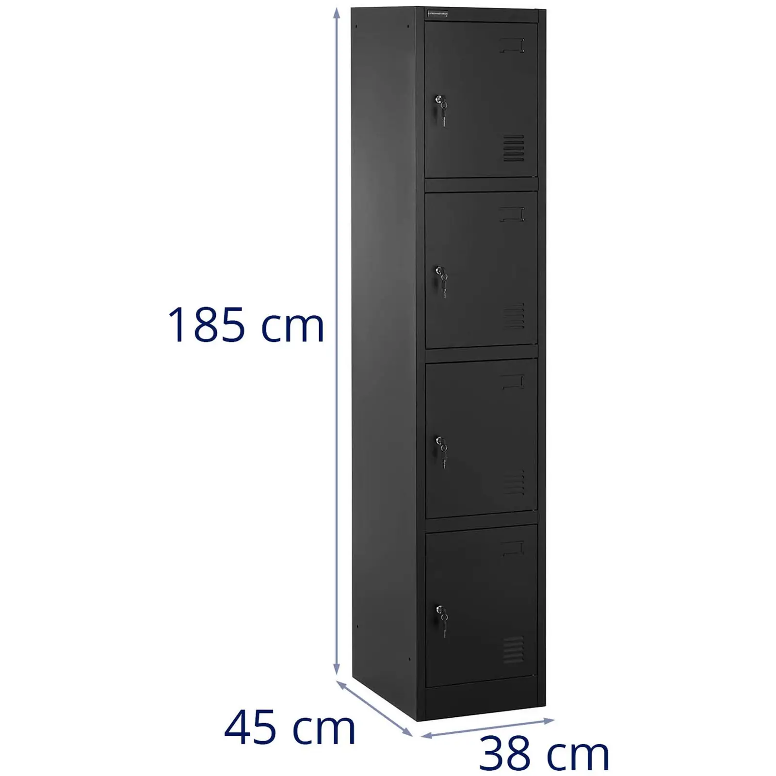 Plechová šatní skříň - 4 schránky s policemi - uzamykatelná - 80 kg (Barva: Antracit)