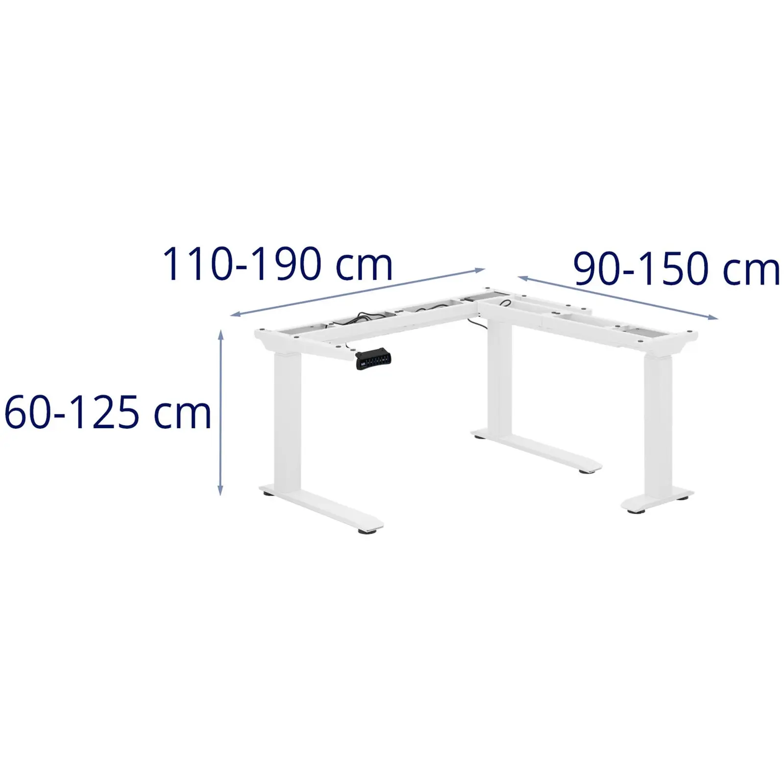 Hjørne skrivebordsramme - Høydejusterbar: 60 - 125 cm - Bredde: 110 - 190 cm (venstre) / 90 - 150 cm (høyre)