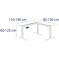 Hjørne skrivebordsramme - Høydejusterbar -Høyde: 58 - 123 cm - Bredde: 90 - 150 cm (venstre) / 110 - 190 cm (høyre)