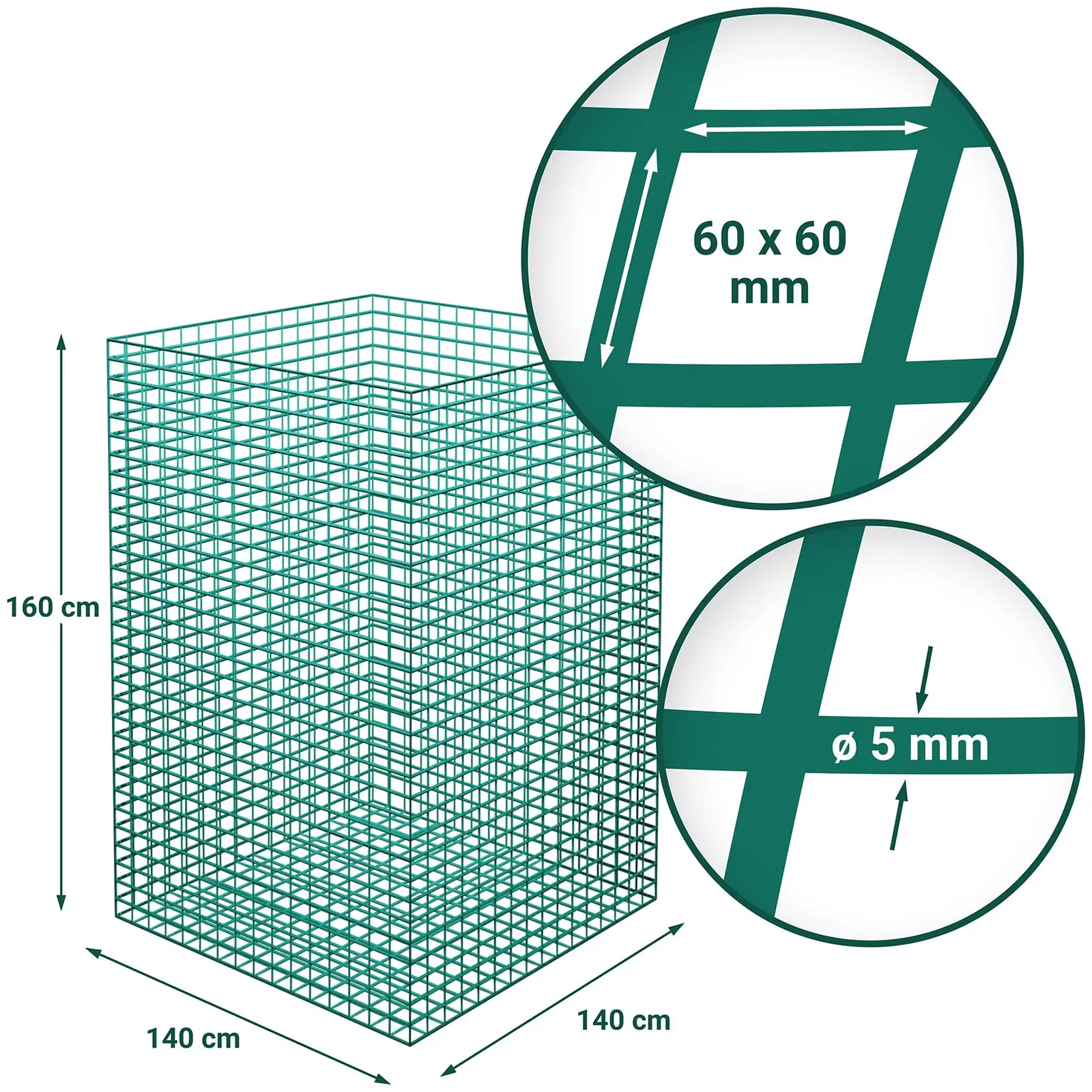 Filet à foin pour balles rondes - 1 400 x 1 400 x 1 600 mm - Taille des mailles : 60 mm - Vert