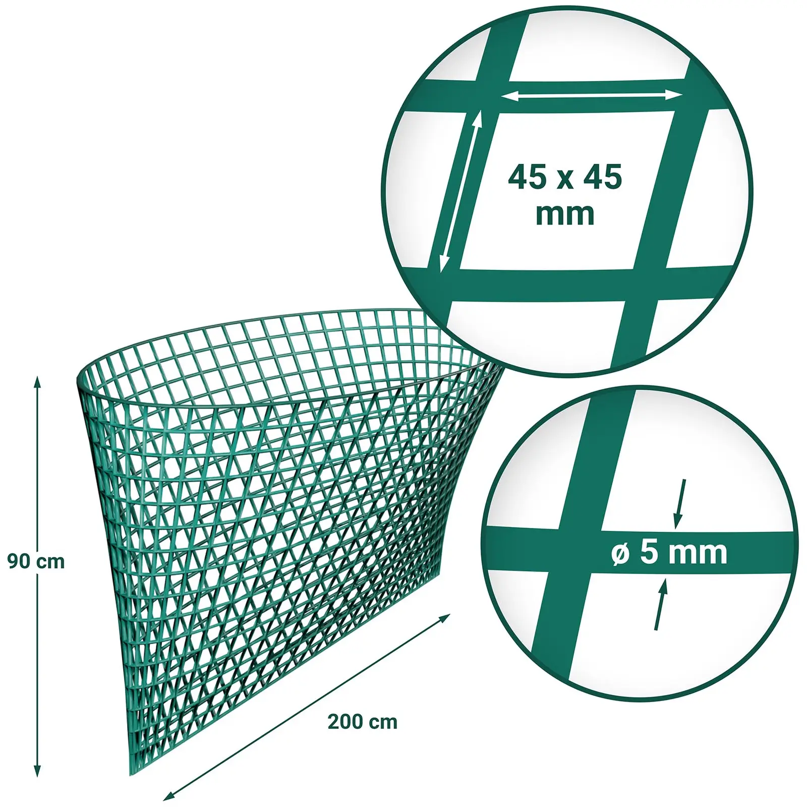 Hønet - 2.000 x 900 mm - masker: 45 mm - sort